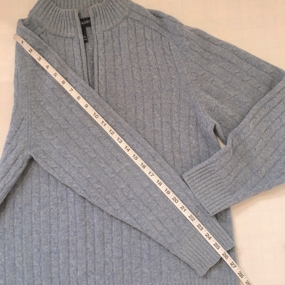 Garret Scott Pure Lambswool Cable Knit 1/4 Zip Up High Neck Light Blue Sweater L - Picture 8 of 14